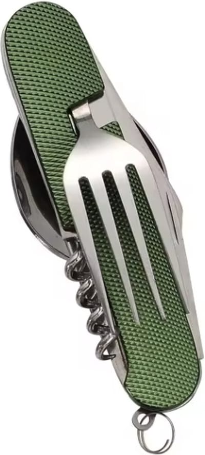 CHPN - Inklapbaar bestek - Survival Bestek - Blikopener in één - Groen - Campingbestek - Multitool - Survival gereedschap - Kamperen - Survivallen - Universeel
