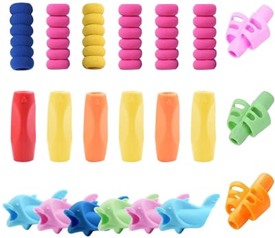 Dailygoods- Potloodgrips 21 Stuks - Siliconen/Schuim Schrijfhulp - Ergonomisch Ontwerp - Vingerbescherming - Veelkleurig - Comfortabel en Duurzaam