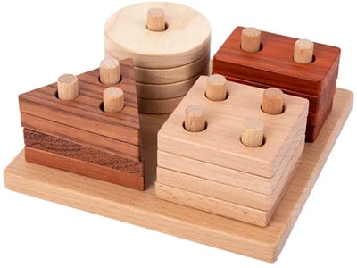 Houten puzzel met aardetinten- Sorteerspel en stapelfiguren- Open einde speelgoed - Educatief montessori speelgoed