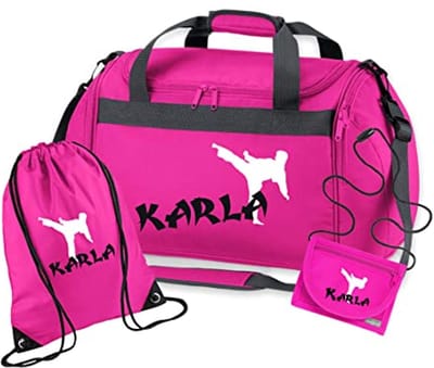 Gepersonaliseerde Sporttas voor Jongens - Ideaal voor Vechtsporten zoals Karate, Judo en Kickboksen, Roze, 3-delige Set