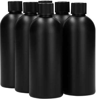 6 x 500 ml ronde fles HDPE zwart + Kindveiligedop zwart - BPA Vrij - Niet Breekbaar - Plastic Flesjes Navulbaar - Met Dop - Lege Flessen - 6 stuks