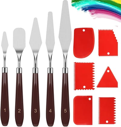 Dailygoods- Paletmes Set 5 Stuks - Olieverf Gereedschap - Paletmessen - Plastic Schrapers - Roestvrij Staal - Ergonomisch Handvat - Schildergereedschap