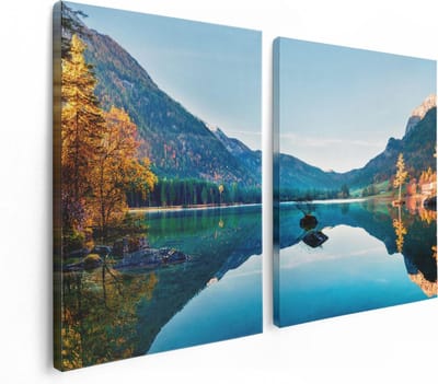 Artaza Canvas Schilderij Tweeluik Meer Met Herfstbomen - 120x80 - Foto Op Canvas - Canvas Print