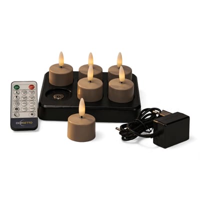DORSETTO Led waxinelichtjes oplaadbaar beige – tot 400 uur brandduur – 6 stuks – met afstandsbediening en oplaadstation