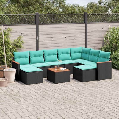 vidaXL - 10-delige - tuinbankset - met - kussens - van - zwart - polyrotan