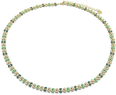 Ketting met Bladeren - RVS - Lengte 39-44 cm - Goudkleurig en Groen