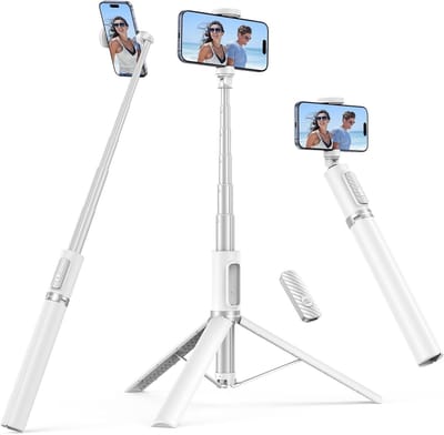 Selfie Stick Tripod met Draadloze Afstandsbediening, 1.4m, Wit - Ideaal voor Foto's en Video's, Verstelbaar en Draagbaar