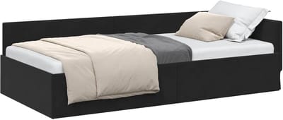 Hoekbedframe met hoofdeinde - Zachte slaapbank - Ruimtebesparend slapen - Verstelbaar hoofdeinde - 80 x 200 cm - Zwart