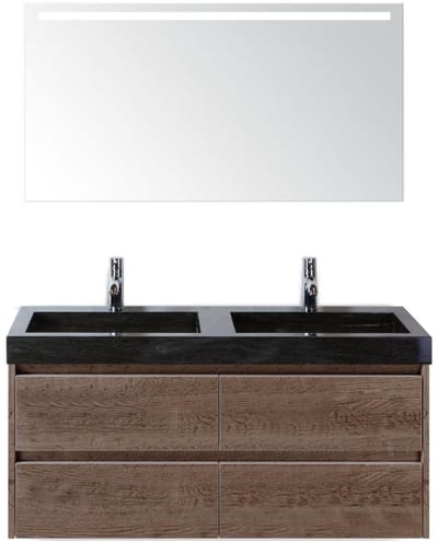 Dante Badmeubelset 120 cm - Tabacco - Wastafel Hardsteen Wit Lucca Dubbel met Sence Spiegel