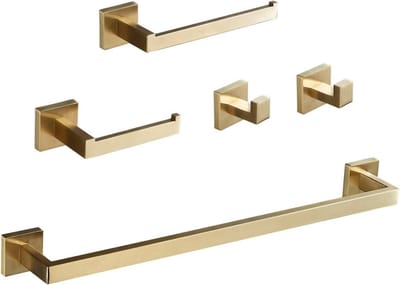 Thuys – Badkamer Hardware – Set 5 Stuks – Gouden Geborsteld Wandmontage – Moderne Accessoires 304 RVS