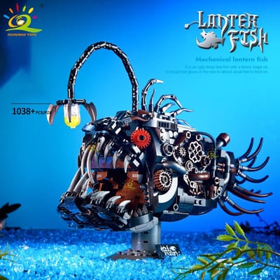 MOC Technicial Lantaarnvis Bouwstenen Marine Serie Constructie Speelgoed Voor Kinderen Huisdecoratie Creatief DIY Model NO BOX blue