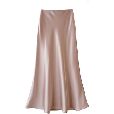 Hoge Taille Slankmakende Midi Lengte Satijn Acetaatzijde Gladde Halve Rok Lente/zomer Wikkel Billen Fishtail A-lijn Lange Rok 5XL lichtroze kleur
