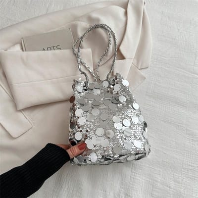 Niche Textuur Pailletten Ketting Kleine Tas voor Dames Nieuwe Mooie Franse Mode Diagonale Kleine Vierkante Tas Schoudertas gray