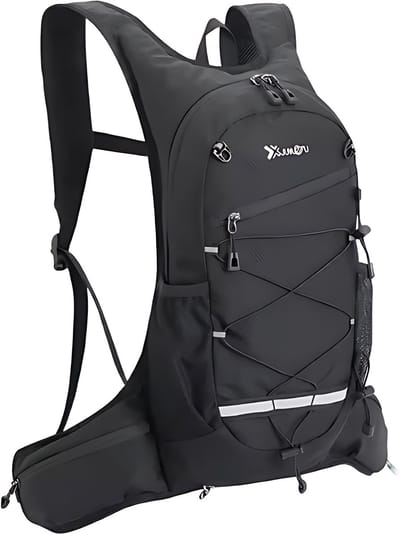 CarryQuest® - Compacte Waterdichte Wandelrugzak - Slijtvaste Polyester/Nylon Sportopbergtas met Rugventilatie, Front-/Toploader & Lichtgewicht Ontwerp - Zwart