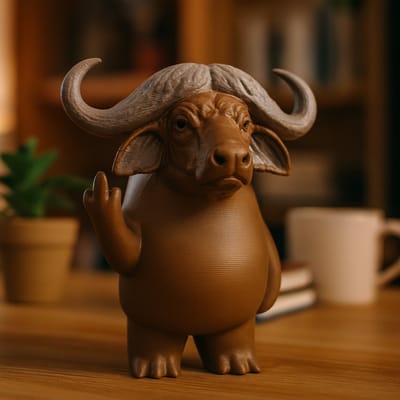 AnimalsAttitude – Kleine Buffel Figurine met Middelvinger – 3D-geprint PLA Beeldje – Humorous Home Accessory