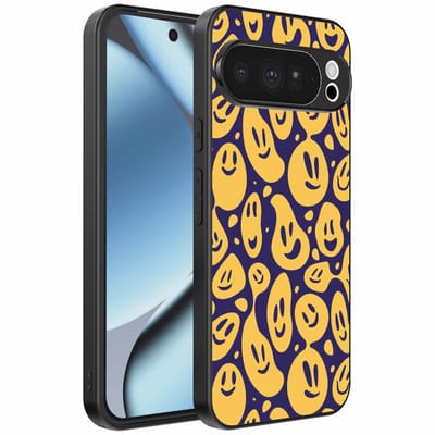 Geschikt voor Google Pixel 10 Pro Telefoonhoesje met smiley opdruk - TPU backcover case emoji design - Paars Geel - Smartphonica geschikt voor Google Pixel 10 Pro