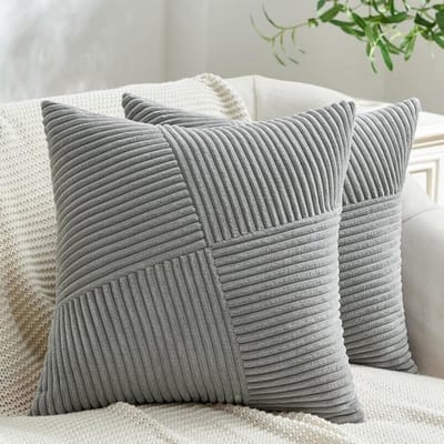 Kussenhoezen 45x45 cm Grijs 2-delige set Cord Satijn Windmolen Patchwork Strepen Ontwerp Decoratieve Kussens voor Bank en Stoelen, Perfecte cadeaus voor de Winter