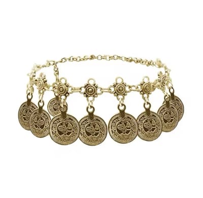 Jomide Enkelbandje - Bohemian Vintage Ibiza Coin Munt - Goudkleurig - Dames