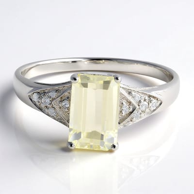 Cavill - Elegante 925 Sterling Zilver Ring - Kanariegele Kunziet 1,04 ct - Achthoekige Braziliaanse Edelsteen - Briljant Zirkonen 0,04 ct
