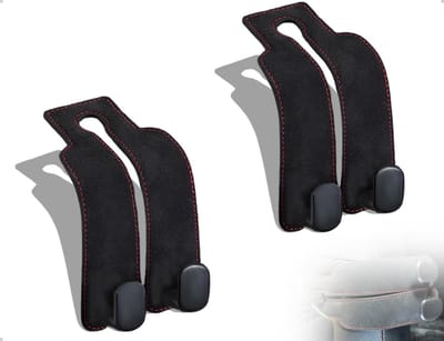 Dailygoods- Autostoelhaken 2 Stuks - Dubbele Hoofdsteunen - Auto Organizer - Praktische Accessoires - Zwart Ontwerp - Slijtvast Suède Microvezel