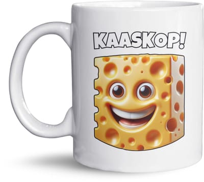 NietMokken.nl – Grappige mok Kaaskop! – Leuk als cadeau voor een Nederlander – Mok met lachend kaasblokje – Aan beide zijden bedrukt – Vaatwasser- en magnetronbestendig - Keramische tas 325ml