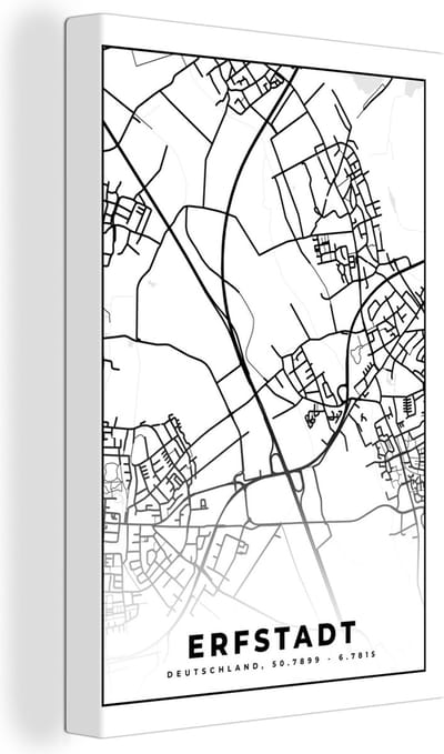 Canvas Schilderij Stadskaart - Kaart - Plattegrond - Erfstadt - 20x30 cm - Wanddecoratie