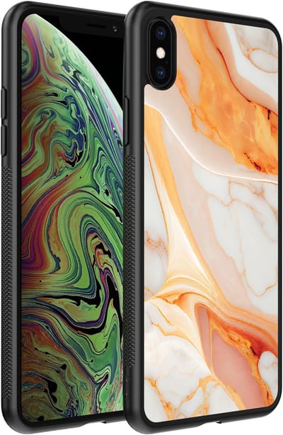 Smartphonica Telefoonhoesje voor iPhone Xs Max met marmer opdruk - TPU backcover case marble design - Oranje geschikt voor iPhone Xs Max