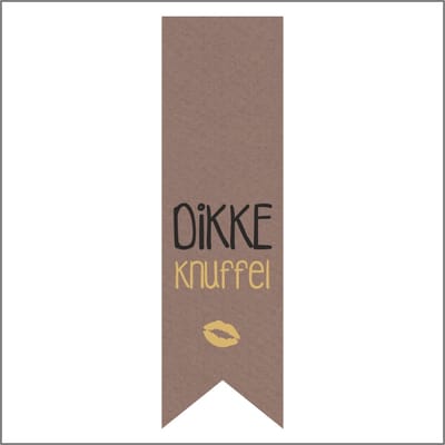 Sticker - "DIKKE KNUFFEL" - Etiket - Vaantje - 85x25mm - Bruin/Zwart/Goud - Hoogwaardige Kwaliteit - Sluitzegel - Inpak Sticker