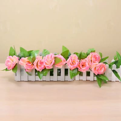 Bloemenslinger met 9 Rozen Perzik Roze - Stijlvolle Bloemenstreng voor Decoratie, Fietsmand of Stuur - 240 CM Bloemen - Plastic Kunstbloemen Fiets Slinger