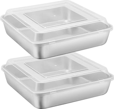 Vierkante Bakvorm - Cake Pan - Thuis Bakken - Met Deksel - 9x9 Inch Set 2 - Zilver