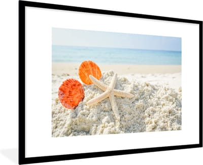 Fotolijst incl. Poster - Schelpen - Zeester - Zand - 120x80 cm - Posterlijst
