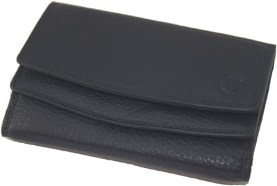 OI zwarte leren portemonnee met dubbele klep / unisex portemonnee / beurs voor dames of heren / RFID SAFE / zwart leer / 133