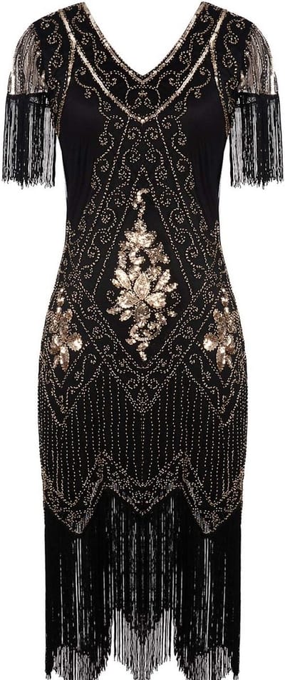 Art Deco jurk met franjes voor dames - Gatsby kostuumjurk met mouwen - Jaren 20 stijl