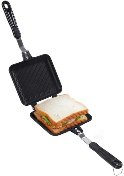 Dailygoods- Sandwichmaker compact - Dubbelzijdige Broodrooster - Antiaanbaklaag - Aluminium Grill - 35 x 15 cm - Perfect voor Camping/Kantoor