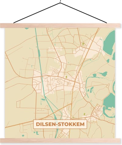 Posterhanger incl. Poster 40x40 cm - Schoolplaat - Dilsen-Stokkem - Kaart - Plattegrond - België - Stadskaart - Textielposter - Blanke latten - Stadskaart