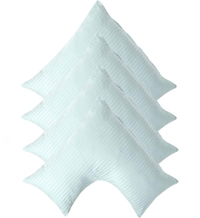 Homescapes Satijn Streep Katoen V-Kussensloop – Set van 4 - Aquablauw - 100% Egyptisch Katoen - 330TC - 38 x 76 cm