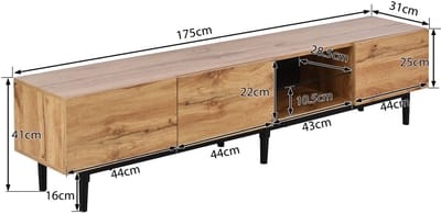 Modern TV Meubel Met Houtnerf En Dimbare LED - 175x31x41 Cm - Licht Eiken - Opbergkast Met 3 Deuren