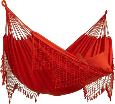 Dubbele Hangmat - Zuid-Amerikaans - Ontspannen Buiten - Handgemaakt FairTrade - Tot 180kg - Sublime Rood