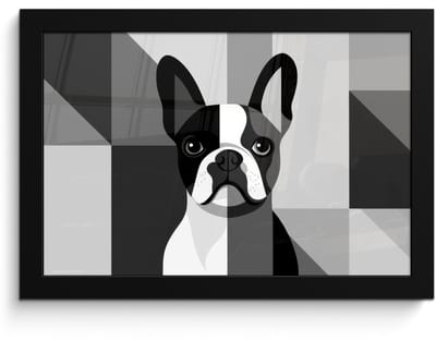 Poster in lijst - Fotolijst 30x20 cm - Posters - Buldog - Zwart - Abstract - Vlakken - Posterlijst zwart - Decoratie - Wanddecoratie woonkamer - Muurdecoratie slaapkamer