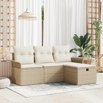 vidaXL - Tuinbank - Set - 4 - st - Beige - en - Crème - poly - rattan