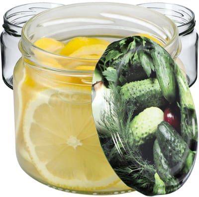 KADAX Weckpotten met schroefdeksel, jampotten, 330 ml, voorraadpotten voor jam, jam, honing, glazen met schroefdop (komkommer/10 stuks)