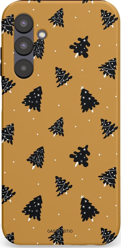 Casetastic hoesje geschikt voor Samsung Galaxy A25 - Dubbellaagse bescherming - Zwarte Kerstboom Feest - Fashion Case - Goud Donkergrijs Taupe