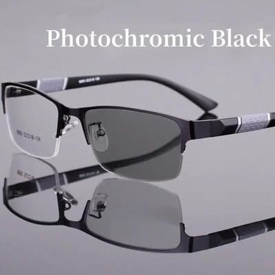 Slimme Fotochemische Bril voor Dichtbij Zonnebril geschikt voor Zakenvrouwen Mannen Retro Metalen Half Montuur Myopie Brillen Anti-UV Min Glazen 0 gray