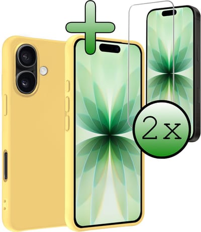 Hoesje Met 2x Screenprotector - Geschikt voor Apple iPhone 17 - Sterk & Shockproof - Back Cover - Siliconen Case - Telefoon Hoes - Geel