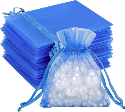 geschenkzakjes, gastgeschenken, sieradenzakjes, 7 cm x 9 cm, bruiloft, Kerstmis, verjaardag, jubileum, blauw, 100 stuks