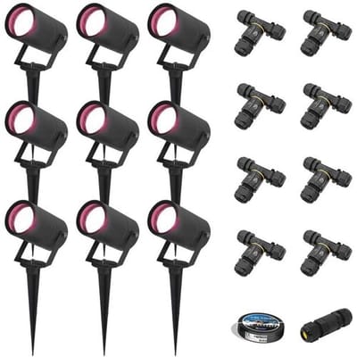 HOFTRONIC SMART Set van 9 Spikey Smart prikspots - RGBWW - Wifi + Bluetooth - 5,5 Watt 400 lumen - IP65 Waterdicht - Bestuurbaar via app - Google