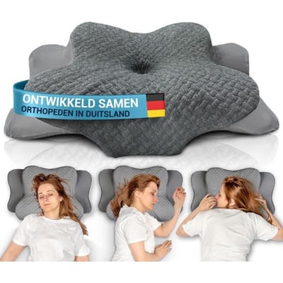 Glückstoff Orthopedisch Kussen Nekklachten met Memory Foam - Hypoallergeen, Ergonomisch Kussen , Voor Nacken- en Rugpijn, Geschikt voor Alle Slapen, Inclusief Jute Beutel