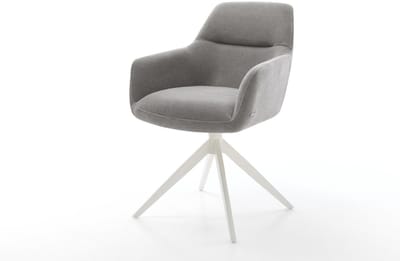 Eetkamerstoel Pejo-Flex kruisframe breed wit zachte stof met structuur grijs 360° draaibaar rocker-functie pocketveer kern