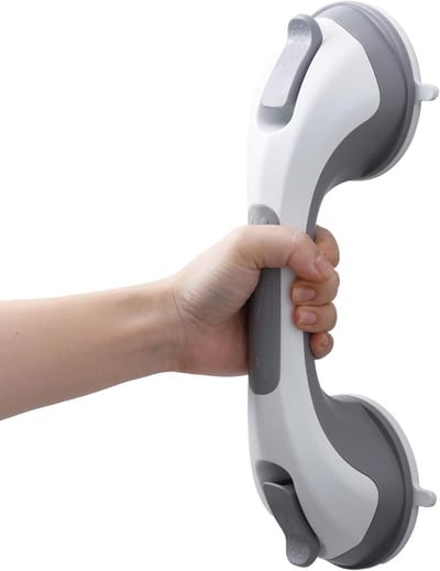 Suction cup handgrepen voor badkamer - 31 cm lange steunen voor ouderen - Max. draagkracht 110 kg - Veiligheidsgrepen voor douche en bad - Stevige handvatten voor senioren en gehandicapten in grijs