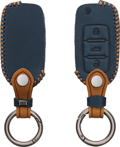 kwmobile autosleutel hoesje geschikt voor VW Skoda Seat 3-knops autosleutel - Autosleutel behuizing in marineblauw / lichtbruin